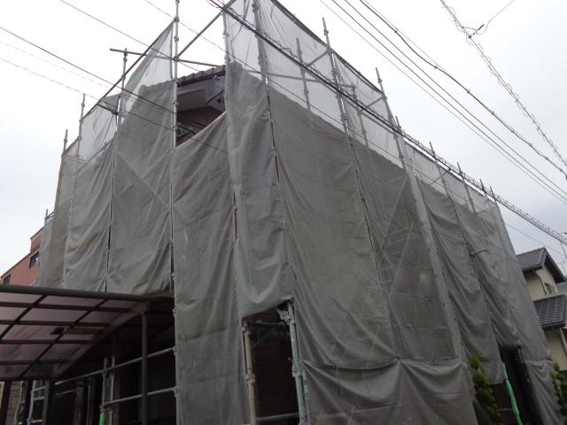 足場解体前の外観。