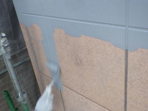 下側の外壁の1回目の上塗り